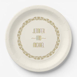 Simple Elegant Gold and Ivory Vintage Wedding Paper Plate