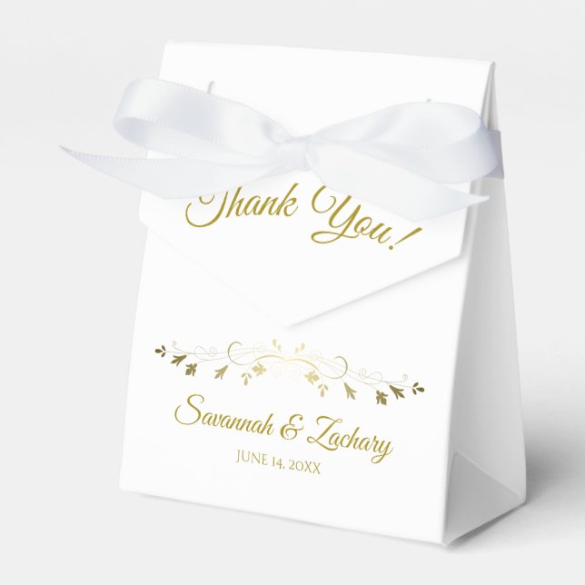 Simple Elegant Gold and White Wedding Thank You Favor Box (Front Side)