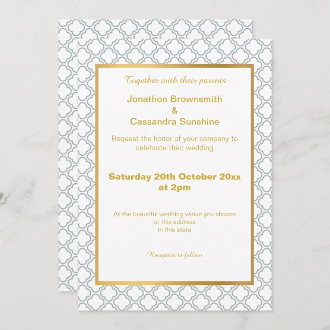 SIMPLE & ELEGANT GOLD AQUA WHITE PATTERN INVITATION (Front/Back)
