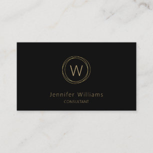 Simple Elegant Gold Black Monogram Name Business C Card