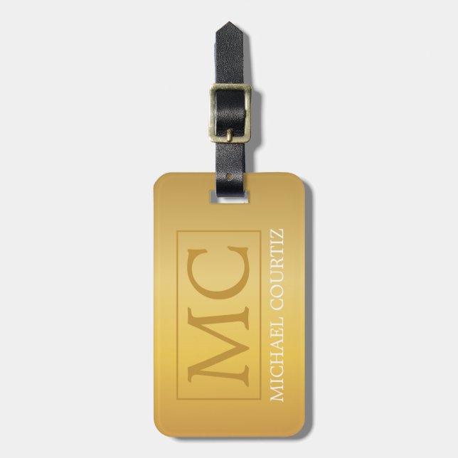 Simple Elegant Gold Brushed Metal Monogrammed  Luggage Tag (Front Vertical)