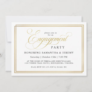 Simple Elegant Gold Calligraphy Engagement Party Invitation