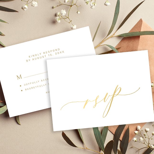 Simple elegant gold calligraphy script wedding RSVP card (Creator Uploaded)