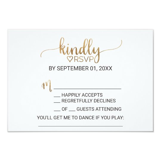 Simple Elegant Gold Calligraphy Song Request RSVP Card