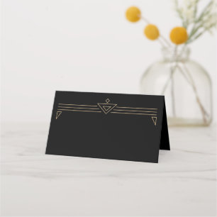 Simple Elegant Gold Colored Art Deco Black Place Card