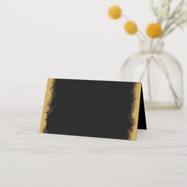 Simple Elegant Gold Coloured Edge Black Place Card (Front)