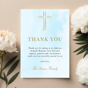 Simple Elegant Gold Cross Baptism Carte de remerci