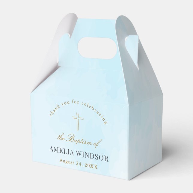 Simple Elegant Gold Cross Baptism Christening Favor Box (Front Side)