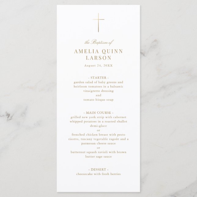 Simple Elegant Gold Cross Baptism Christening Menu (Front)