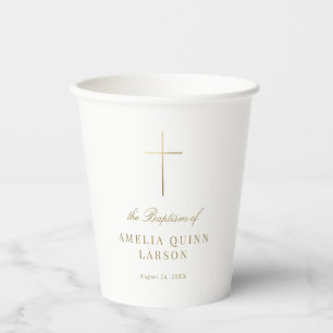 Simple Elegant Gold Cross Baptism Christening Paper Cups