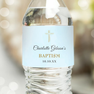 Simple Elegant Gold Cross Baptism Christening Water Bottle Label