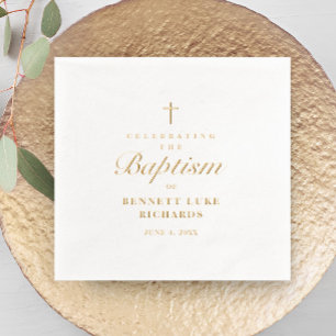 Simple Elegant Gold Cross Baptism Foil Napkins
