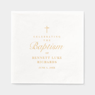 Simple Elegant Gold Cross Baptism Foil Napkins