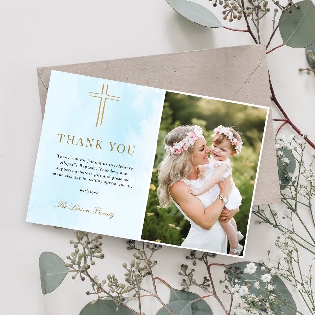 Simple Elegant Gold Cross Baptism Thank You Card (Creator Uploaded)