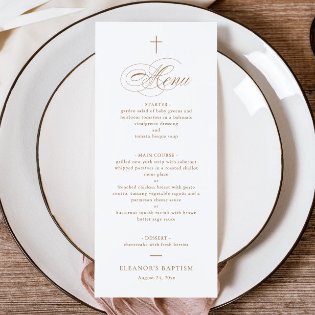 Simple Elegant Gold Cross Calligraphy Baptism Menu (Creator Uploaded)