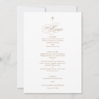 Simple Elegant Gold Cross Calligraphy Baptism Menu