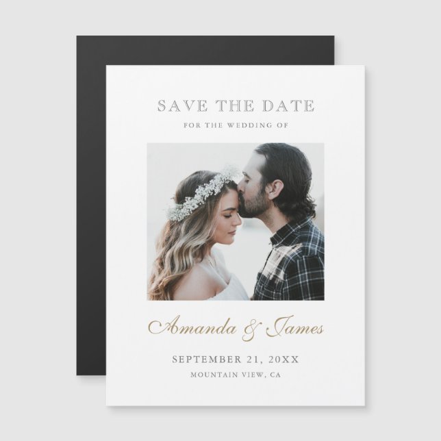 Simple Elegant Gold Custom Photo Save the Date Magnetic Invitation (Front/Back)