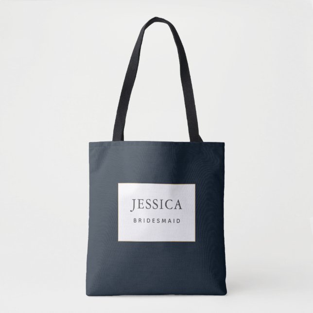Simple Elegant Gold Deep Navy Blue Bridesmaid Tote Bag (Front)