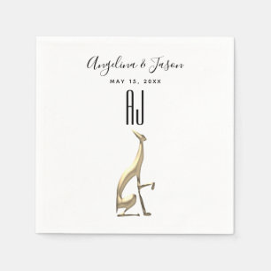 Simple Elegant Gold Dog Black and White Wedding Napkin