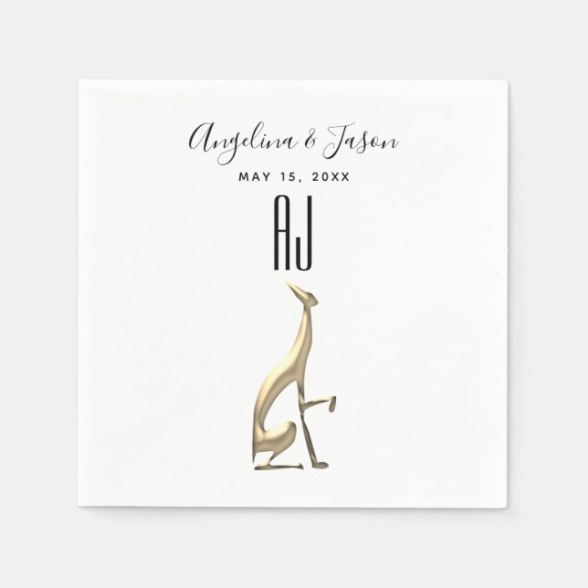 Simple Elegant Gold Dog Black and White Wedding Napkin (Front)