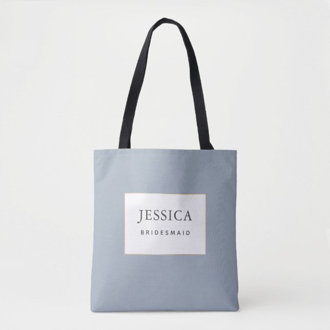 Simple Elegant Gold Dusty Blue Bridesmaid Tote Bag (Front)