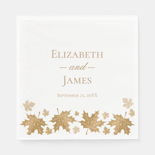 Simple Elegant Gold Fall Leaves Custom Wedding Napkin (Front)