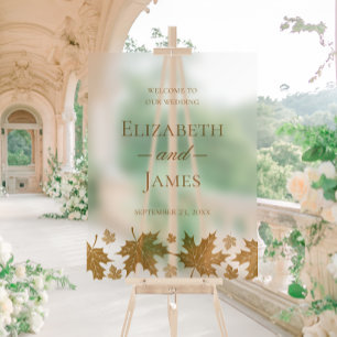 Simple Elegant Gold Fall Leaves Wedding Welcome Acrylic Sign
