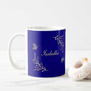 Simple elegant gold flower royal blue  coffee mug