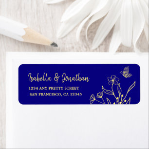Simple elegant gold flower royal blue wedding