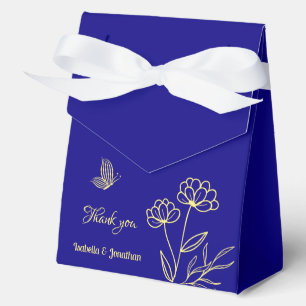 Simple elegant gold flower royal blue wedding favor box