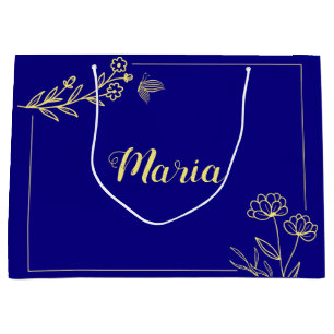 Simple elegant gold flower royal blue wedding large gift bag