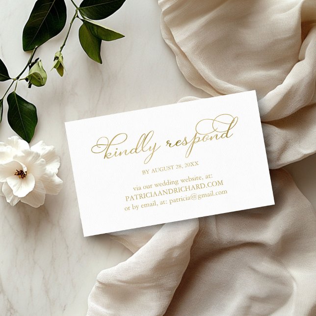 Simple Elegant Gold Foil Wedding Online RSVP Business Card (Creator Uploaded)
