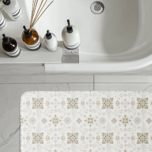 Simple Elegant Gold Folk Tile Pattern Bath Mat