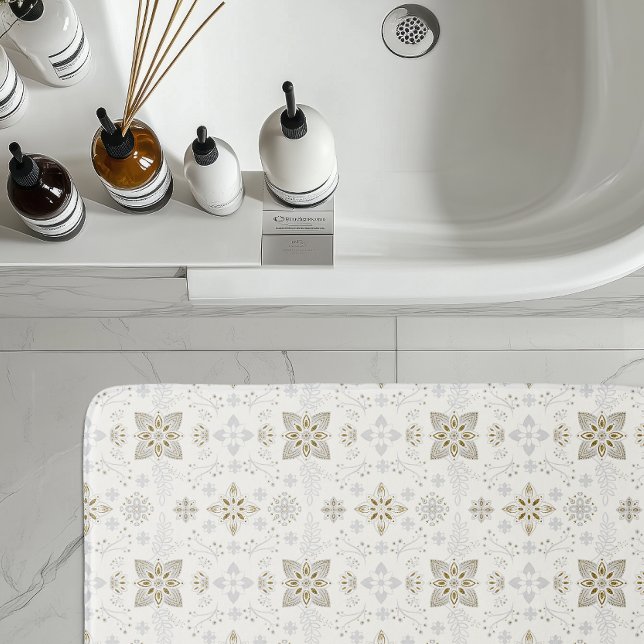 Simple Elegant Gold Folk Tile Pattern Bath Mat (Creator Uploaded)