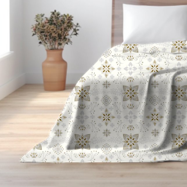 Simple Elegant Gold Folk Tile Pattern Sherpa Blanket (Creator Uploaded)