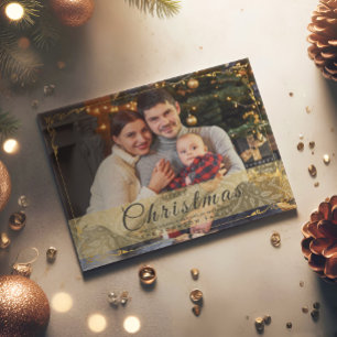 Simple Elegant Gold Frame Photo Christmas Holiday Postcard