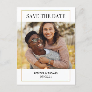 simple elegant gold frame photo save the date announcement postcard