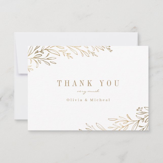 Simple elegant gold gilded botanical thank you (Front)