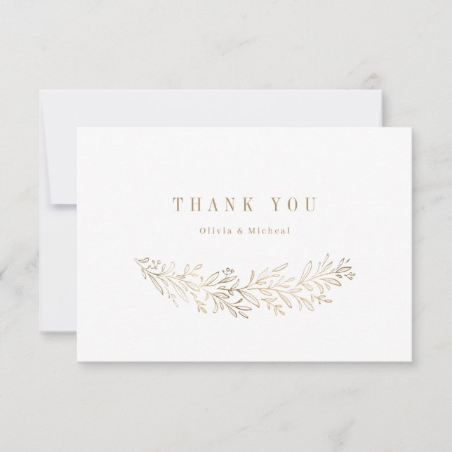 Simple elegant gold gilded botanical thank you card (Front)