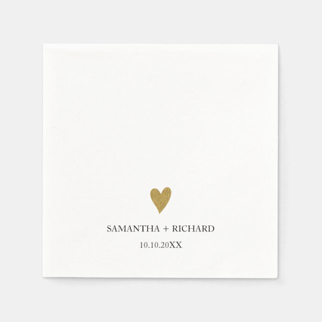 Simple Elegant Gold Heart Wedding Personalized   Napkin (Front)