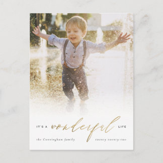 Simple Elegant Gold It's A Wonderful Life Photo Holiday Postcard