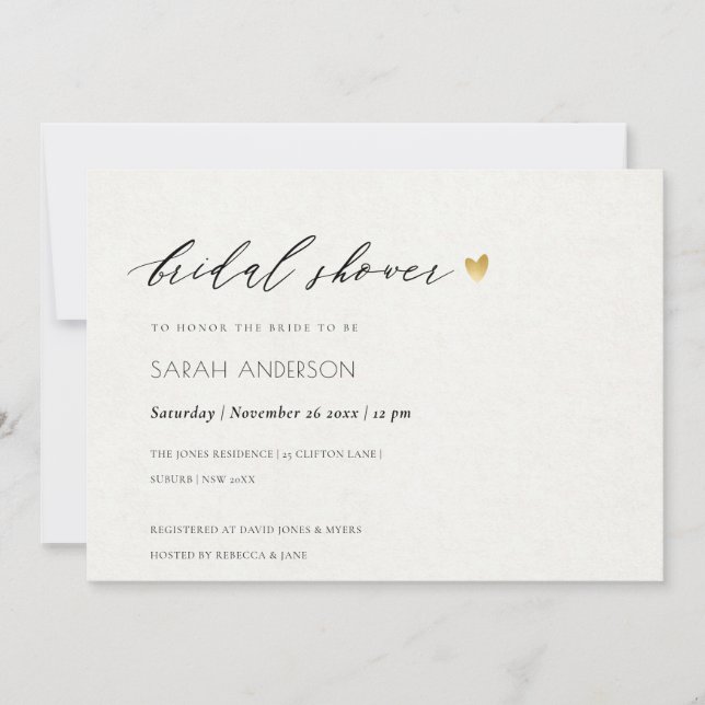 SIMPLE ELEGANT GOLD KRAFT TYPOGRAPHY BRIDAL SHOWER INVITATION (Front)