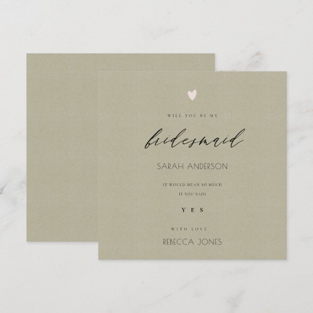 SIMPLE ELEGANT GOLD KRAFT TYPOGRAPHY bridesmaid Invitation (Front/Back)