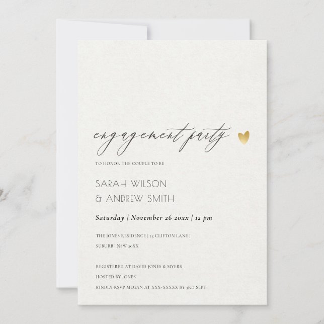 SIMPLE ELEGANT GOLD KRAFT TYPOGRAPHY ENGAGEMENT INVITATION (Front)