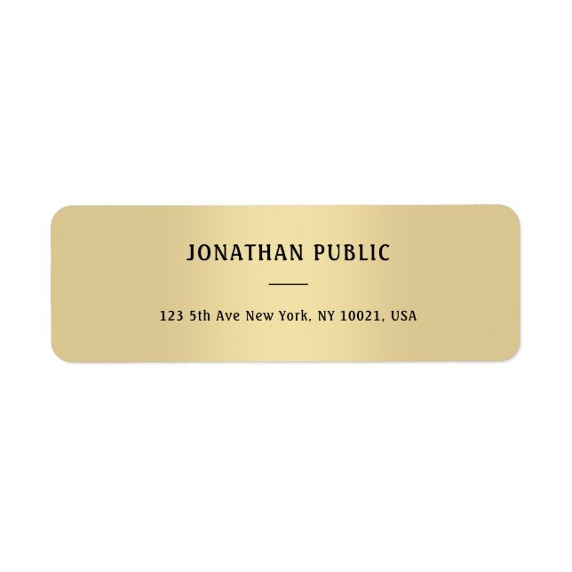 Simple Elegant Gold Look Minimalist Return Address (Front)