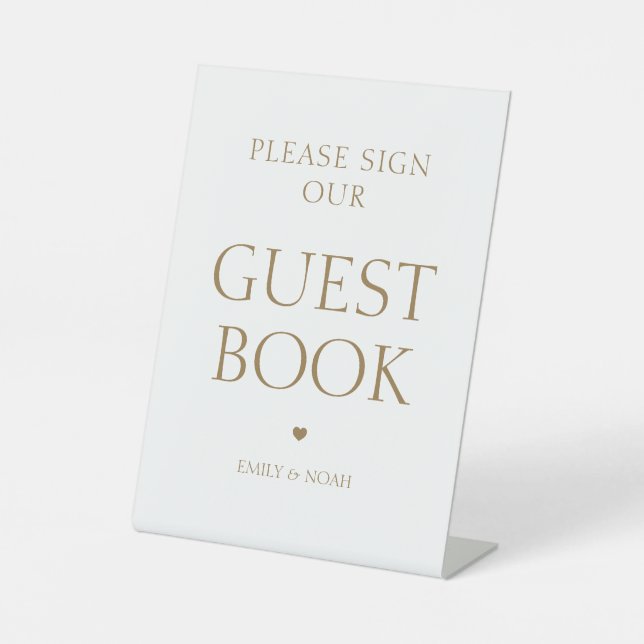 Simple Elegant Gold Modern Wedding Guest Book Pedestal Sign (Front)