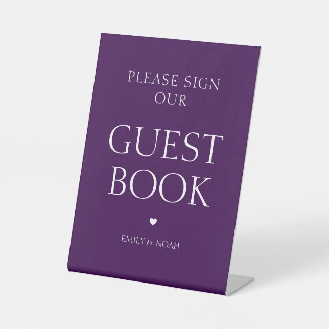 Simple Elegant Gold Modern Wedding Guest Book Pedestal Sign (Front)