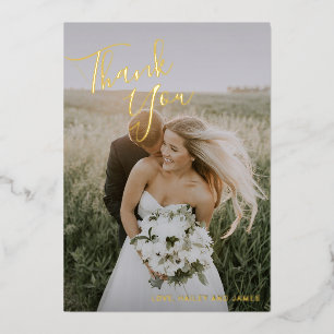 Simple Elegant Gold Photo Wedding Thank You Card