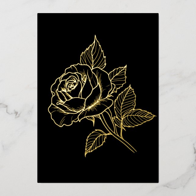 Simple Elegant Gold Rose Black Note Card (Front)