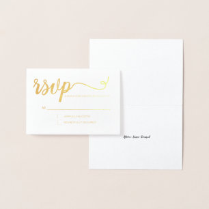 Simple Elegant gold RSVP script event Foil Card